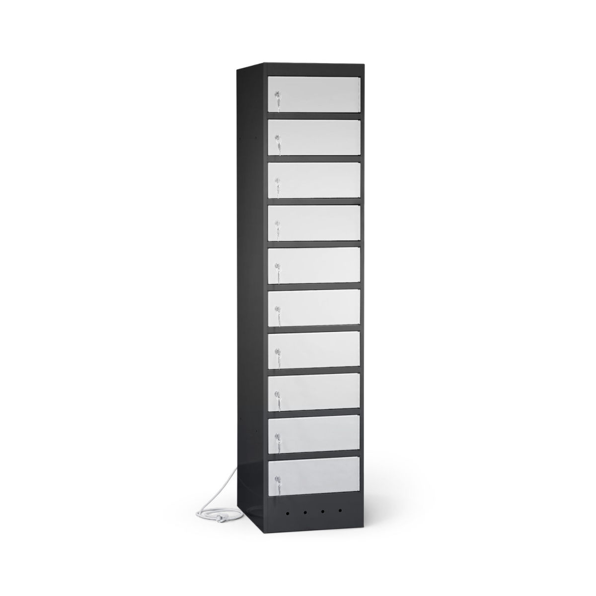 rotstahl Laptopschrank 10 Fächer mit anthrazitgrauem Korpus 40x180 cm (BxH); hellgrau