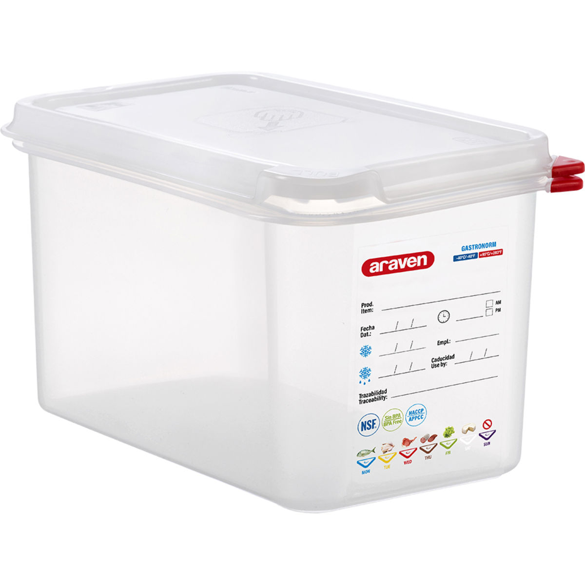 Araven Gastronormbehälter mit Deckel, Polypropylen, GN 1/4 GN 1/4, 4.3 l, 26.5x16.2x15 cm (LxBxT); transparent