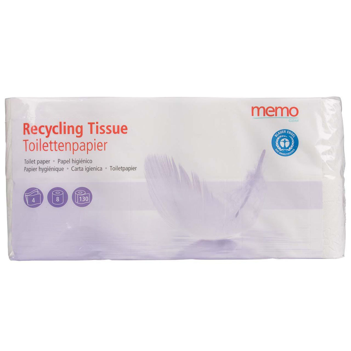 memo memo Toilettenpapier 'Recycling Tissue' 4-lagig, 7 x 8 Rollen; 43 cm (B); weiß; 56 Stück / Pack