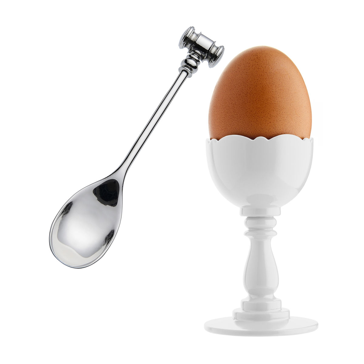 Alessi Dressed Set mit Eierbecher und Löffeln mit Öffner; 5x8.2 cm (ØxH); weiß