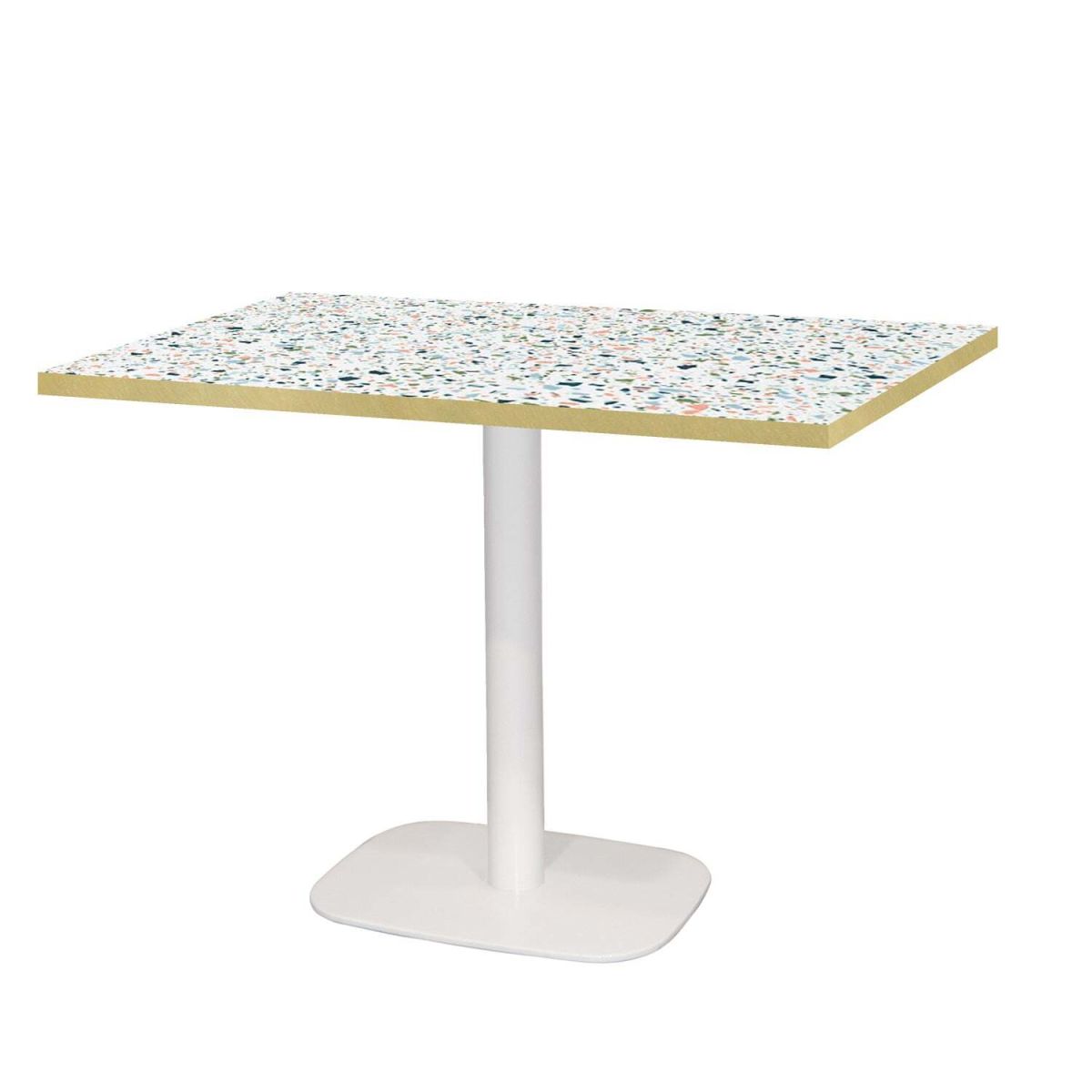 Tavolo Round rettangolare base bianco - laminato legno & pietra RestooTab; 120x70x75 cm (LxLxH); multicolore/terazzo/ottone; rettangolare