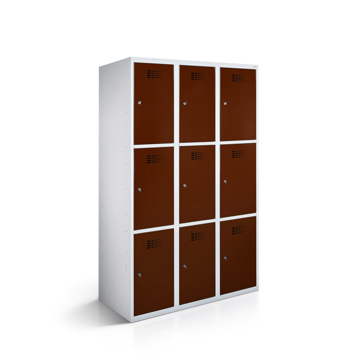 rotstahl Fächerschrank 9 Fächer mit lichtgrauem Korpus 120x50x180 cm (BxTxH); mahagoni