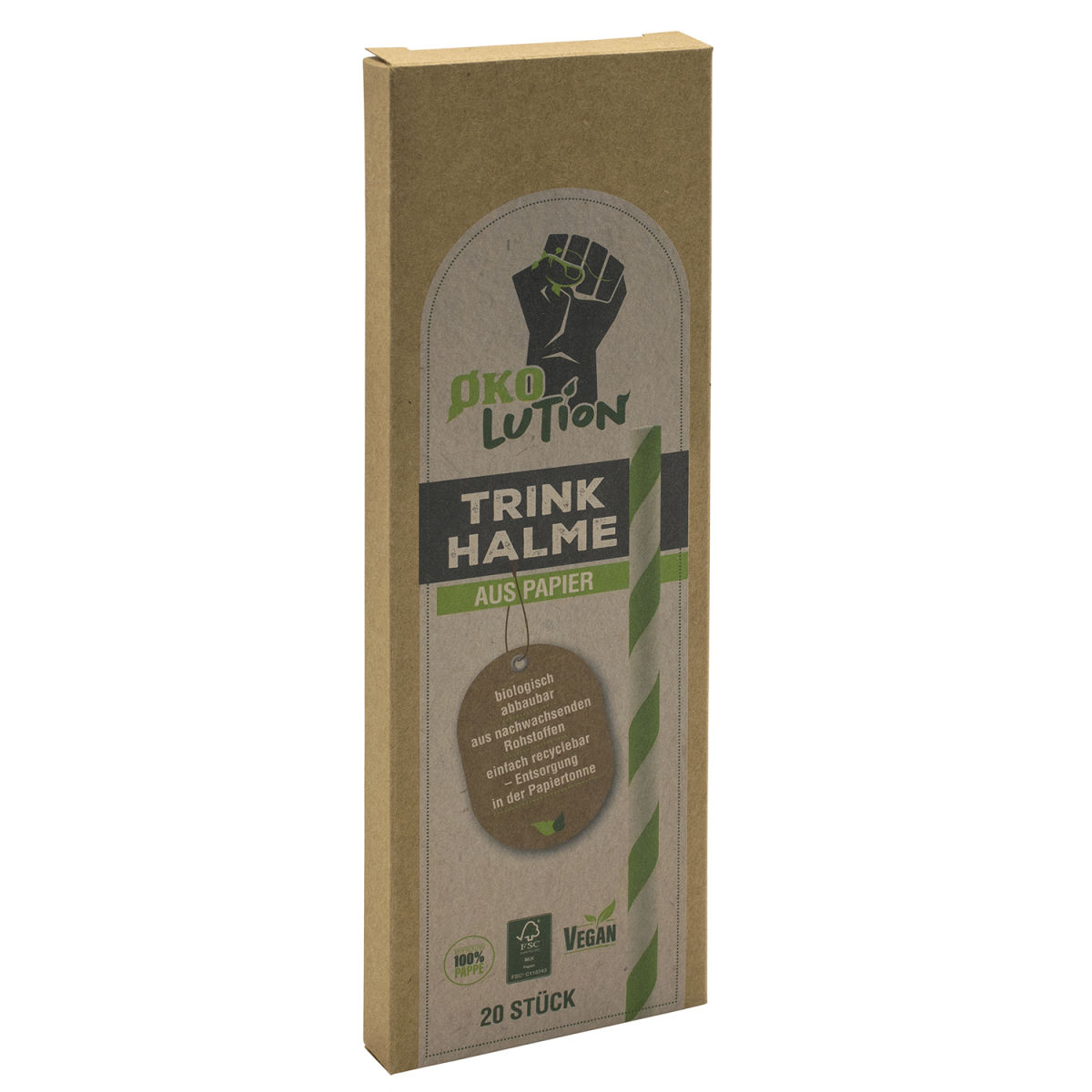 Ökolution Papier-Trinkhalme grün; 2000 Stück / Pack
