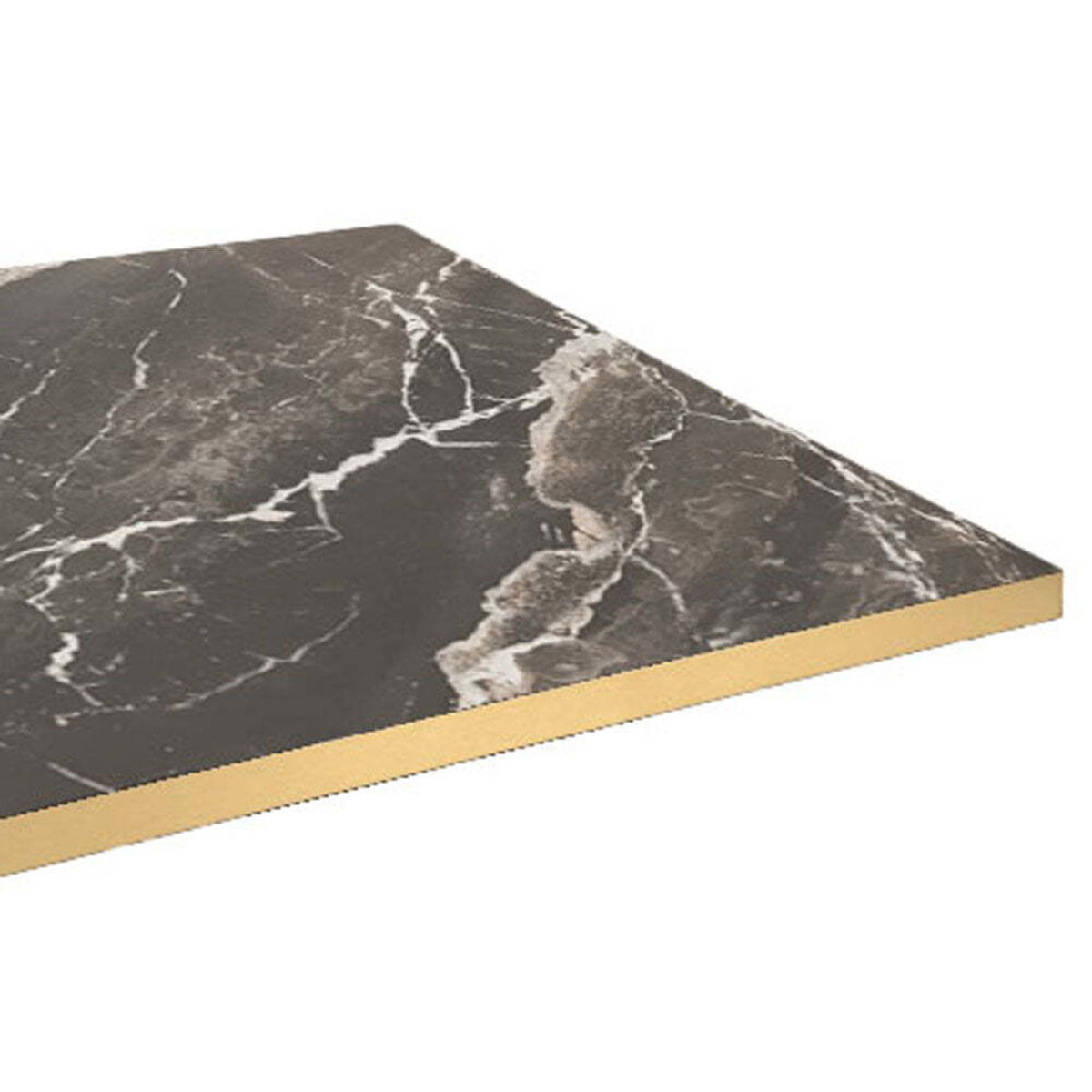 Piano tavolo quadrato, decoro in marmo scuro, bordi color ottone RestooTab; 70x70 cm (LxL); nero/marrone/ottone; quadrata