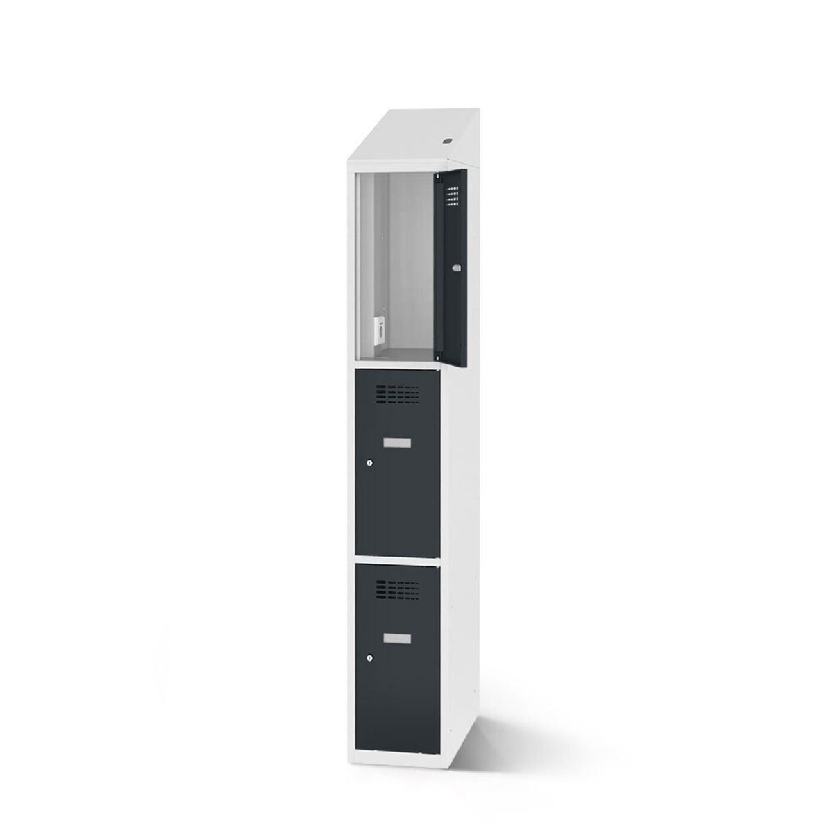 rotstahl Fächerschrank mit Ladefunktion 3 Fächer mit lichtgrauem Korpus 40x200 cm (BxH); anthrazit