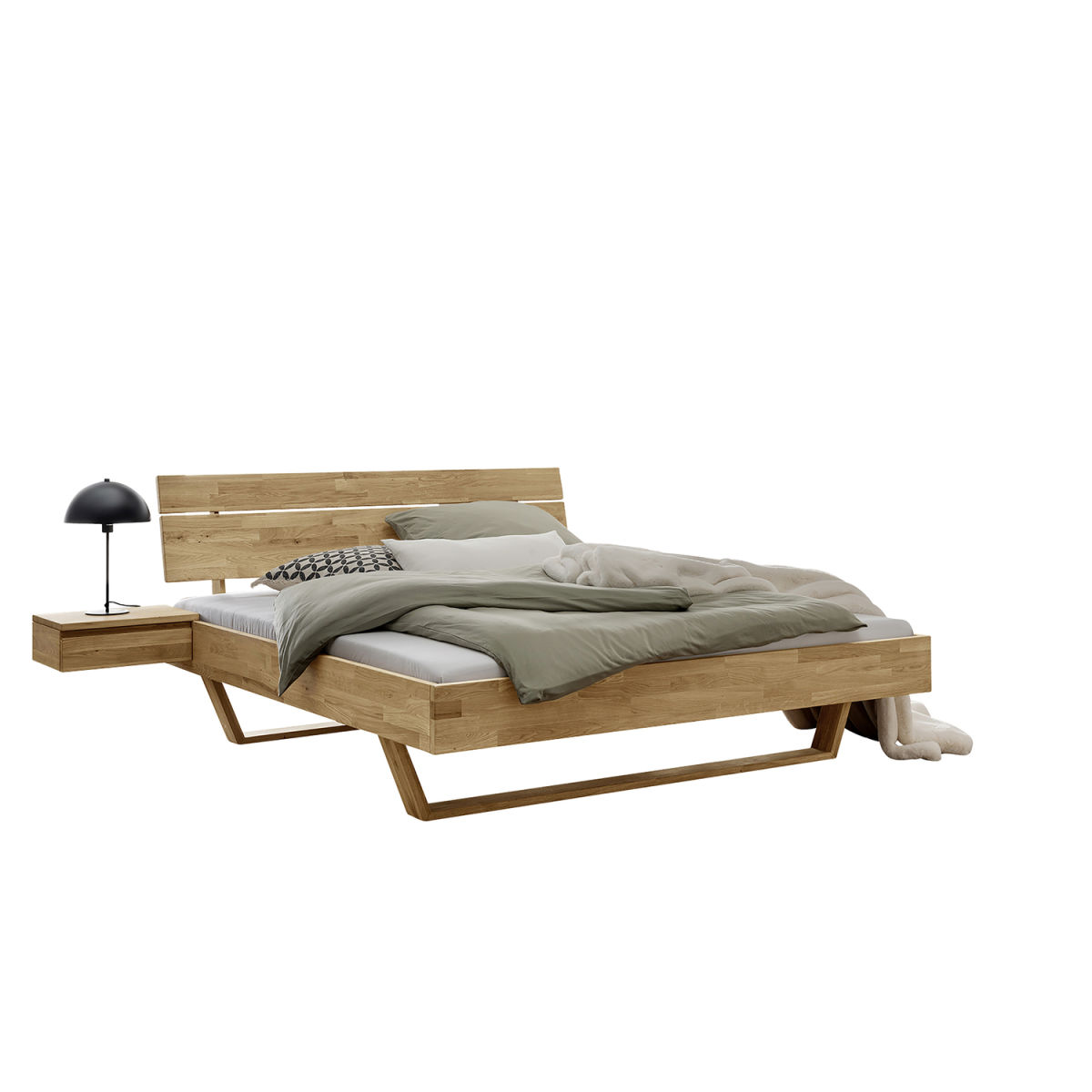 TPT Massivholzbett 'Dolle' mit Holzkufen und Kopfteil, Wildeiche 145x220x92 cm (BxLxH); natur