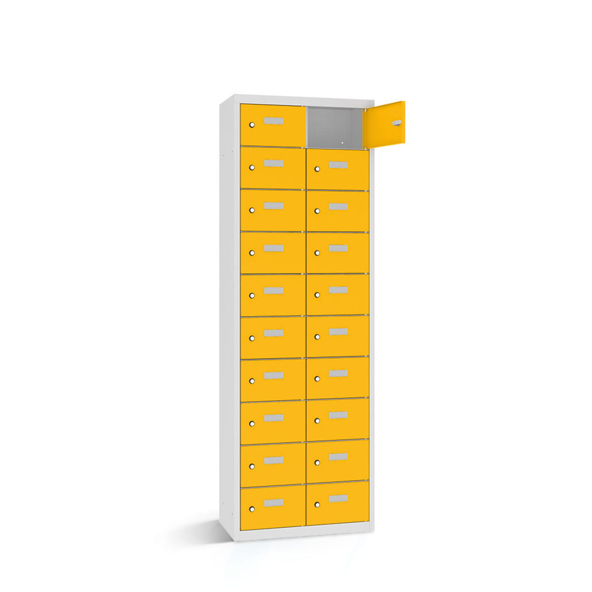 rotstahl Wertfachschrank 20 Fächer mit lichtgrauem Korpus 60x50x180 cm (BxTxH); gelb