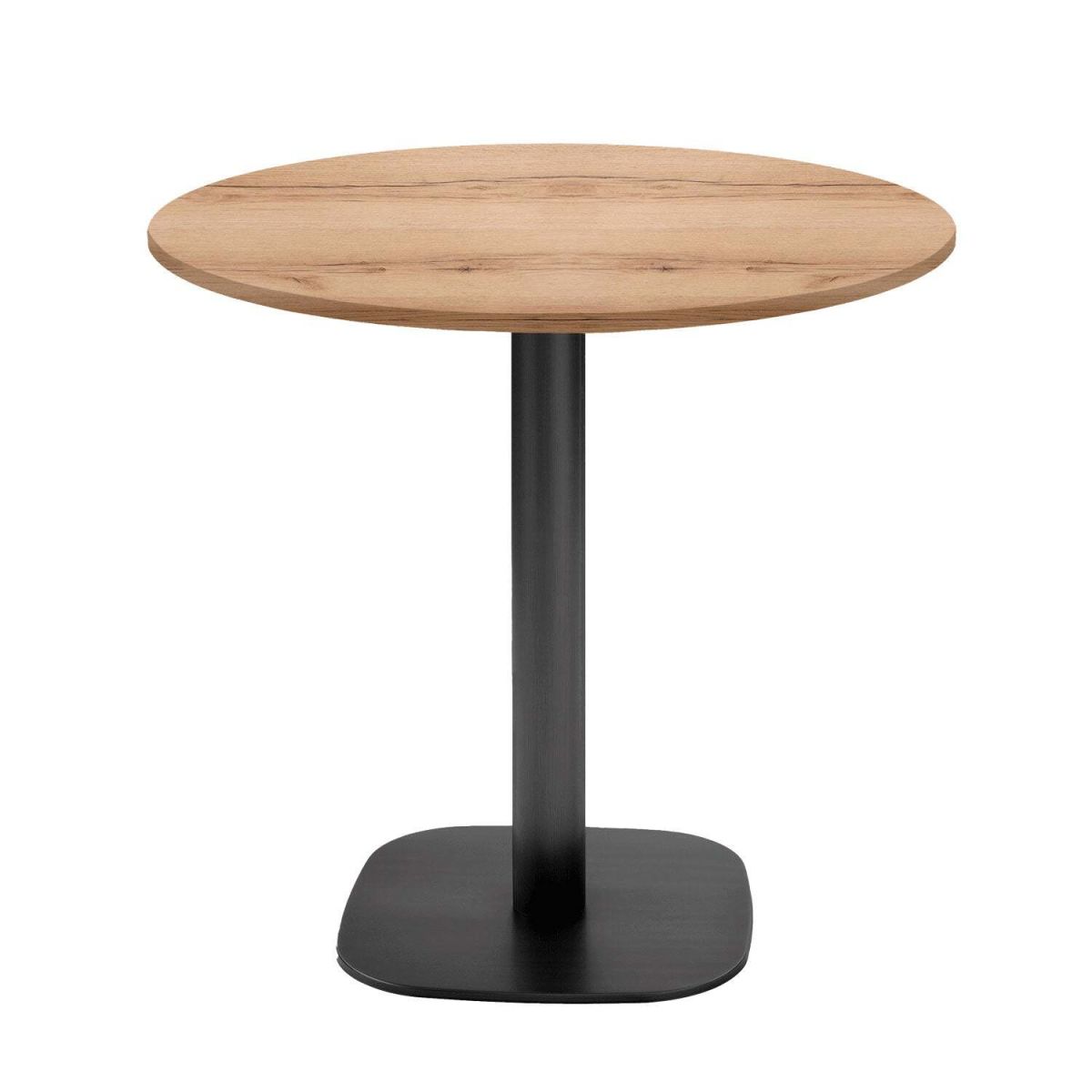 RestooTab Tisch Round rund - Dekor Stein & Holz 75x70 cm (HxØ); Platte eiche/natur, Gestell schwarz; rund