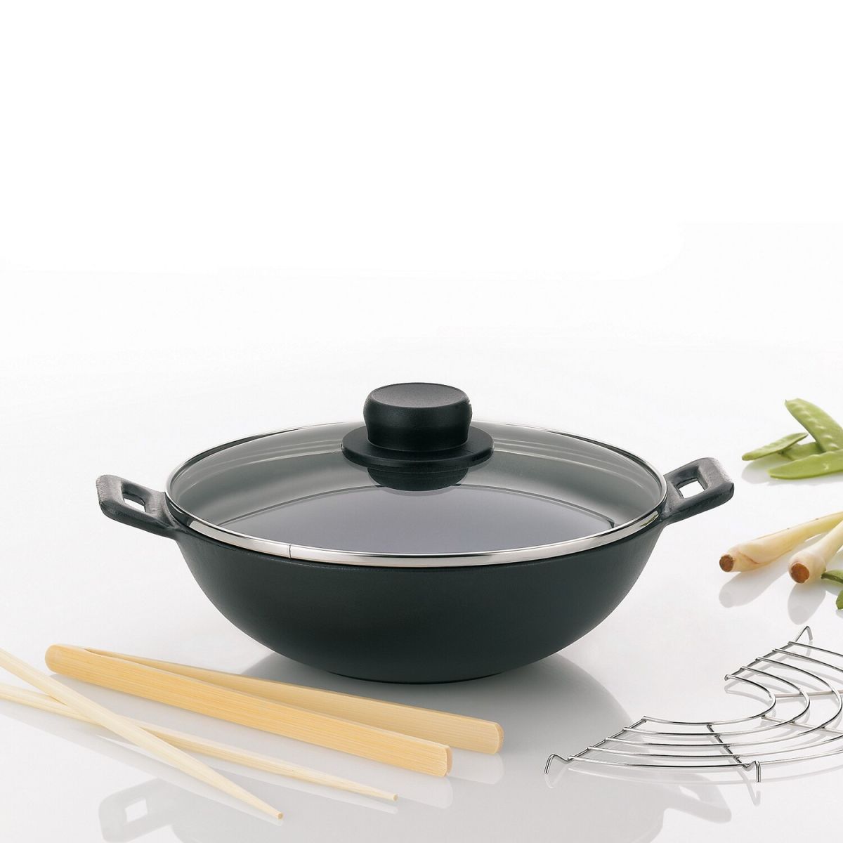 kela Wok-Set Mini Gusseisen, 5tlg 1.6 l, 8 cm (H); schwarz; rund
