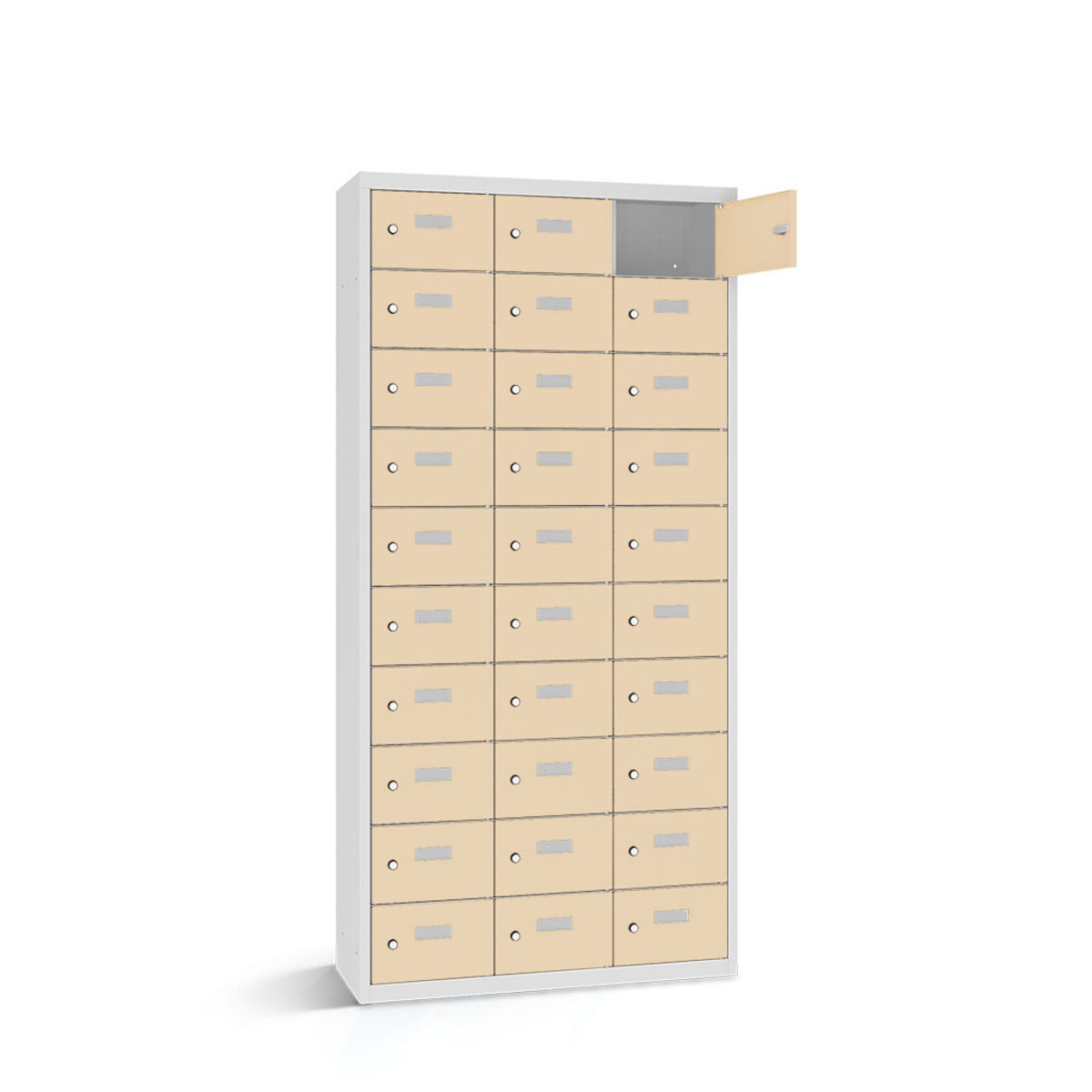 rotstahl Wertfachschrank 30 Fächer mit lichtgrauem Korpus 117.5x50x180 cm (BxTxH); elfenbein