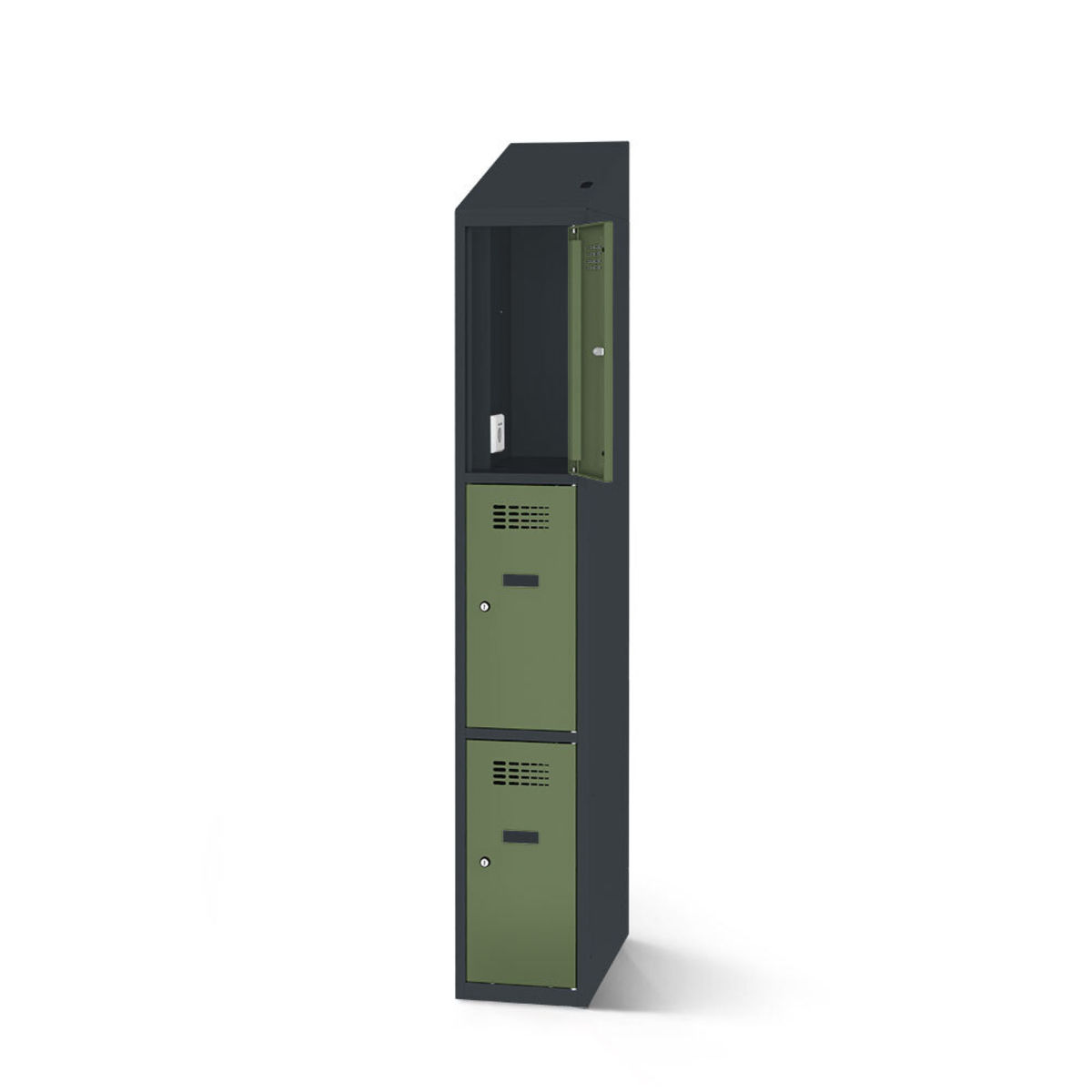rotstahl Fächerschrank mit Ladefunktion 3 Fächer mit anthrazitgrauem Korpus 30x200 cm (BxH); hellgrün