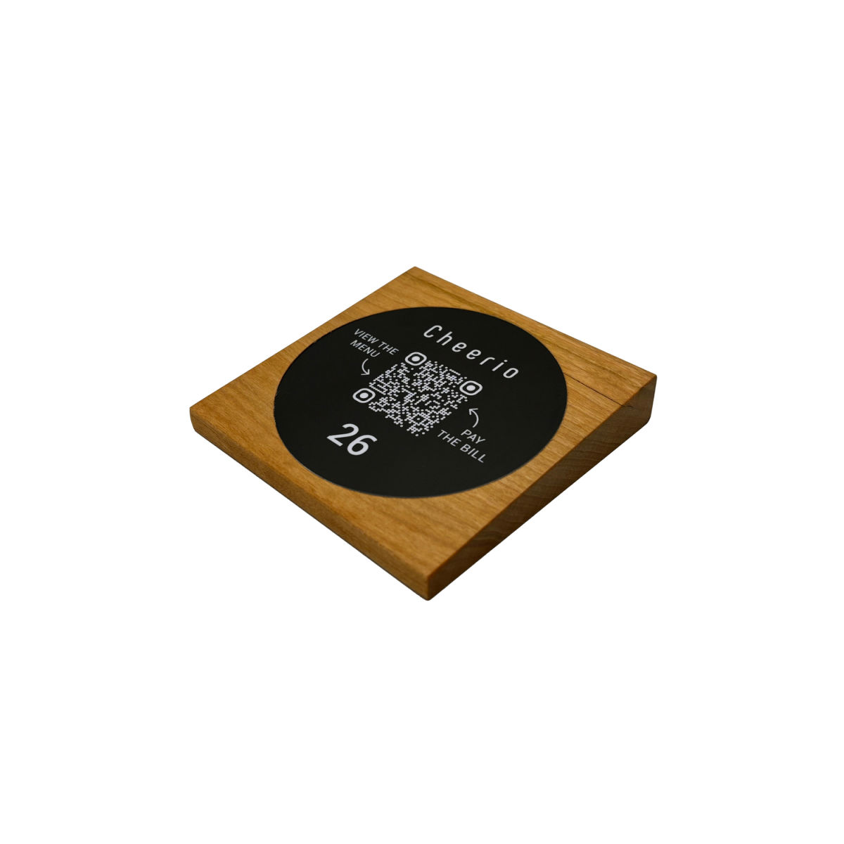 PRODUCTMATE Tischaufsteller liegend schräg mit QR-Code Aufkleber matt 11x11 cm (BxH); kirschbaum antik/braun antik; 25 Stück / Pack