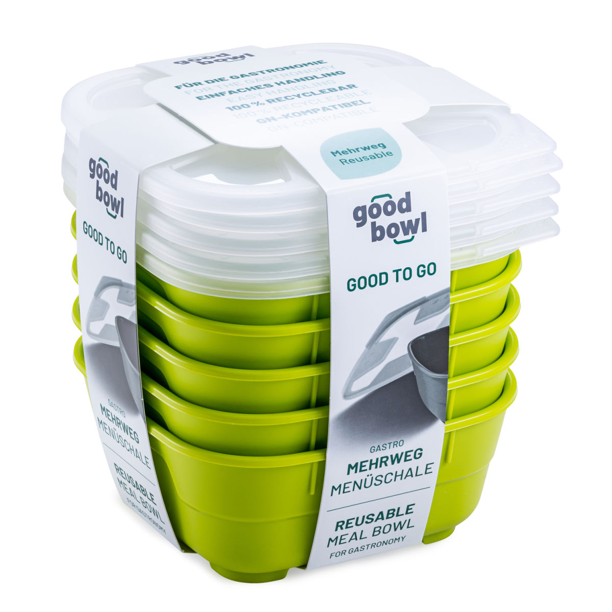 thermohauser Mehrweg-Menübehälter GoodBowl Tiny 550 ml, 14.2x14.2x6.1x6.1 cm (LxBxØxH); limettengrün; quadratisch; 5 Stück / Pack