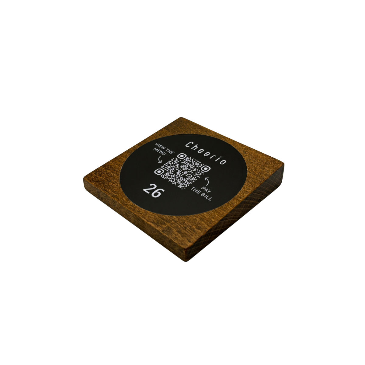 PRODUCTMATE Tischaufsteller liegend schräg mit QR-Code Aufkleber matt 8.5x8.5 cm (BxH); buche/dunkelbraun; 25 Stück / Pack