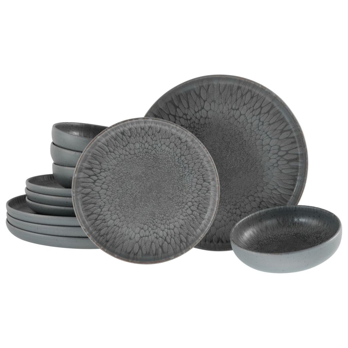 CreaTable Uno - Tellerset 12-tlg grau meliert
