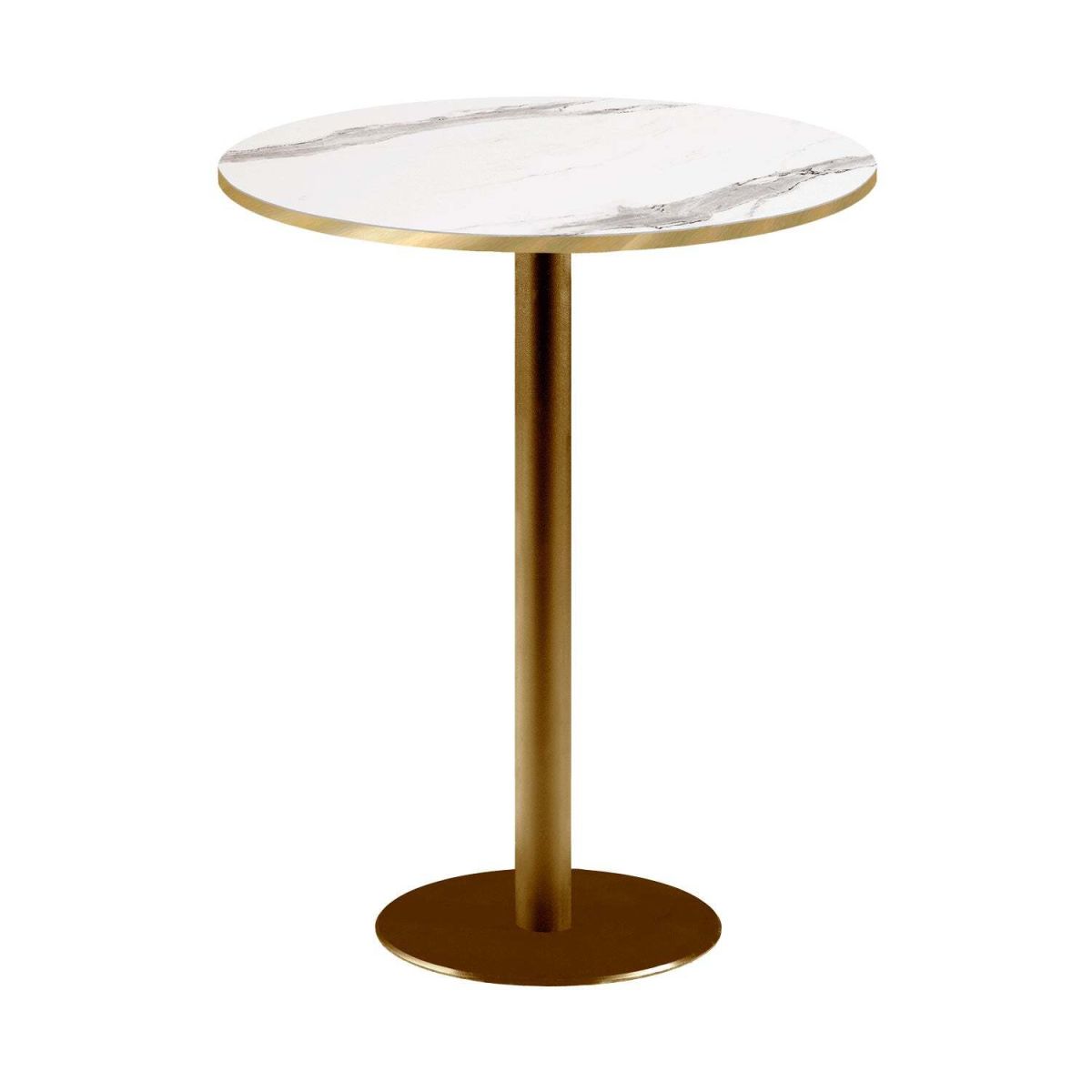 RestooTab Stehtisch Rome rund Gestell goldmetallic - Kanten messingfarben 113x60 cm (HxØ); Platte weiß/grau/messing, Gestell messing; rund