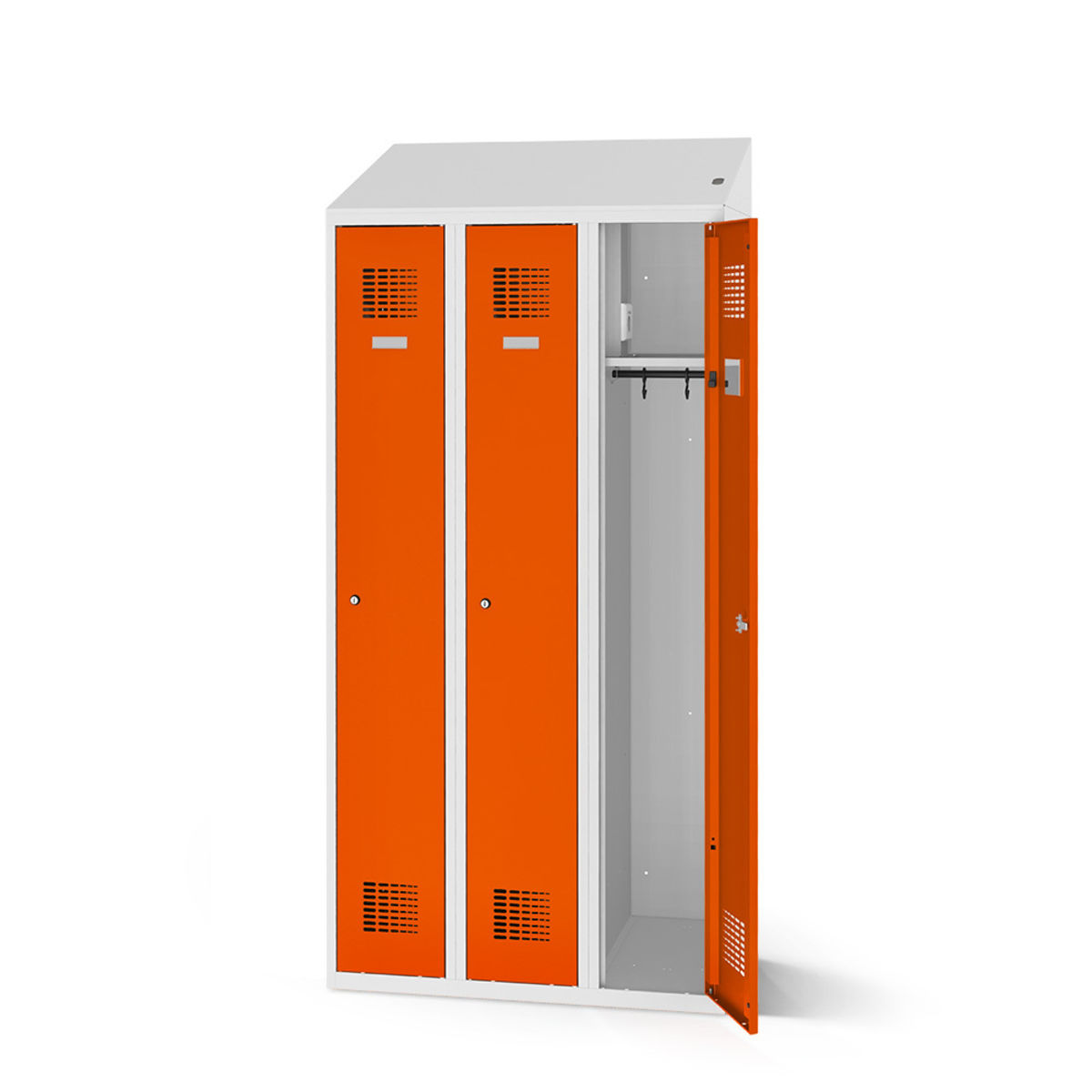 rotstahl Kleiderspind mit Ladefunktion 3 Türen mit lichtgrauem Korpus 90x200 cm (BxH); orange