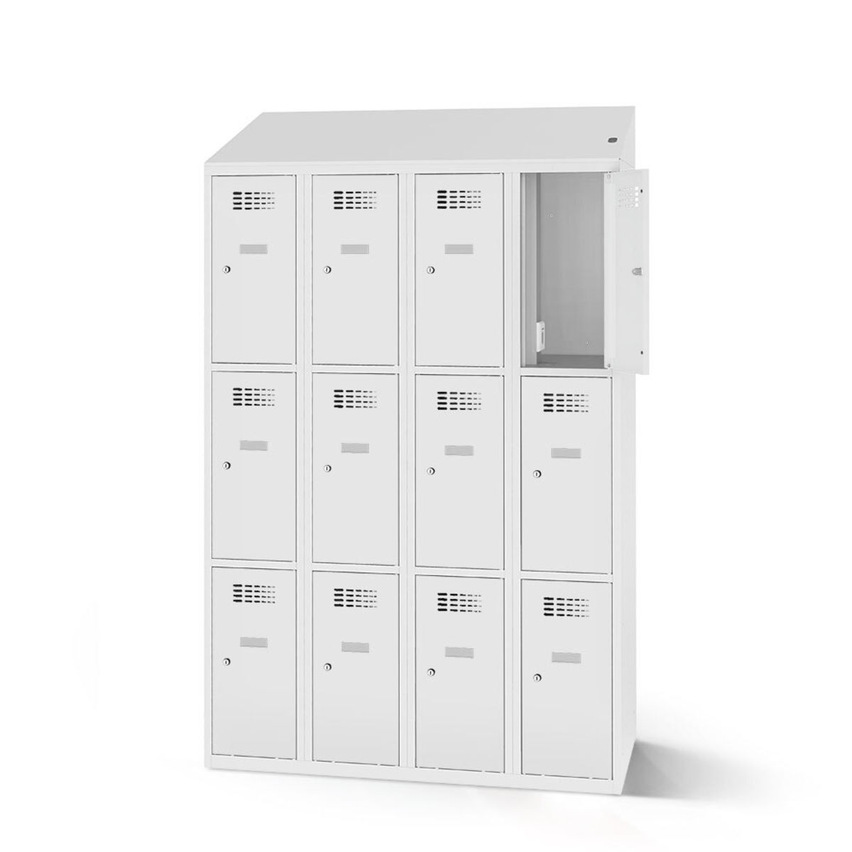 rotstahl Fächerschrank mit Ladefunktion 12 Fächer 4x3 mit lichtgrauem Korpus 120x200 cm (BxH); hellgrau