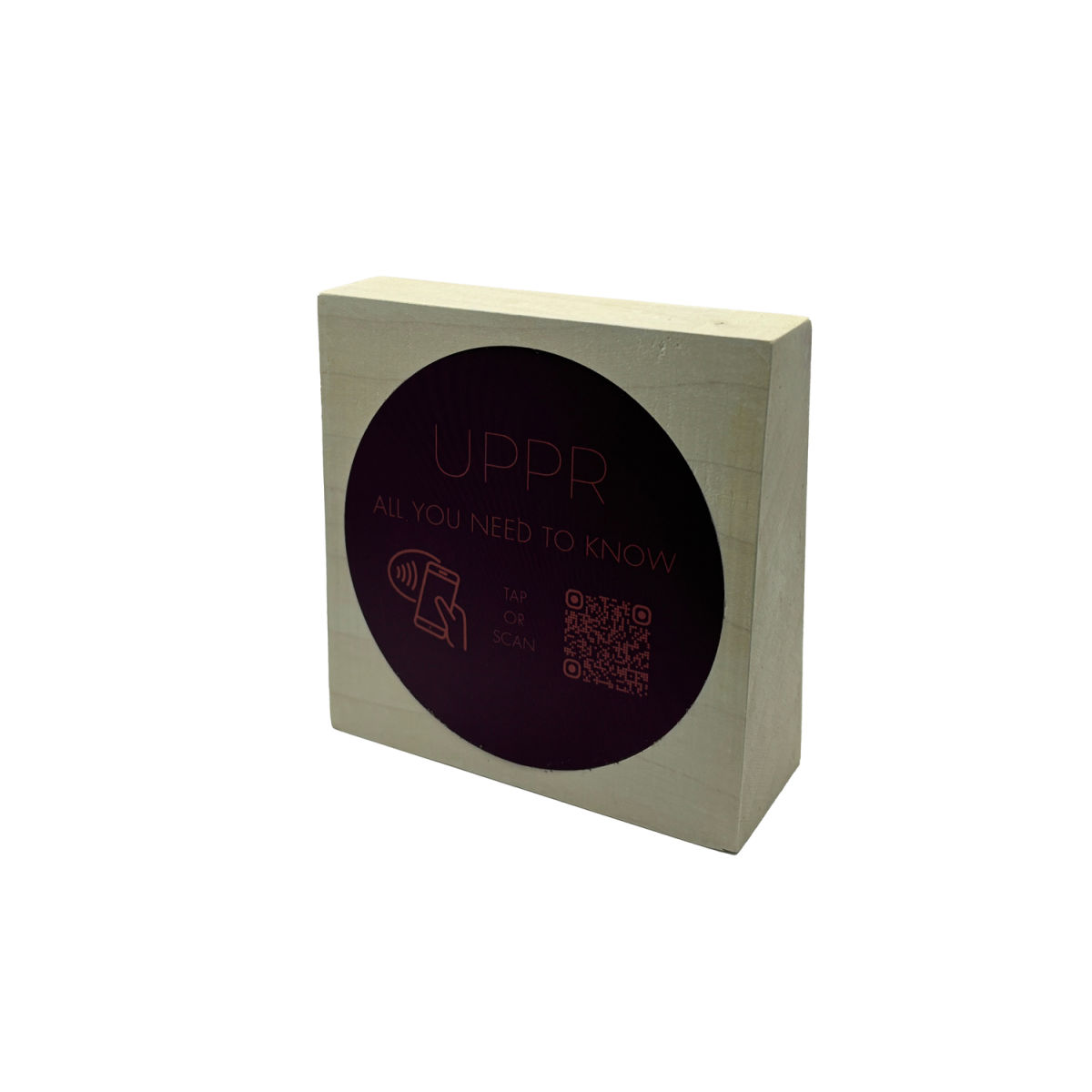 PRODUCTMATE Tischaufsteller stehend mit QR-Code Aufkleber matt und NFC-Chip 8.5x8.5 cm (BxH); ahorn/weiß; 25 Stück / Pack