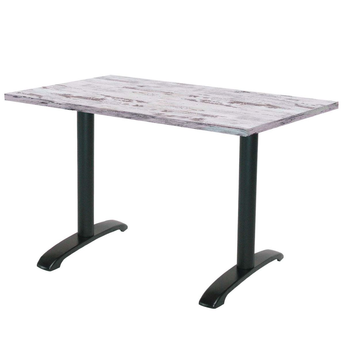 RestooTab Tisch Bazila rechteckig - Dekor Stein & Holz 160x80x74 cm (LxBxH); Platte eiche/weiß, Gestell schwarz; rechteckig