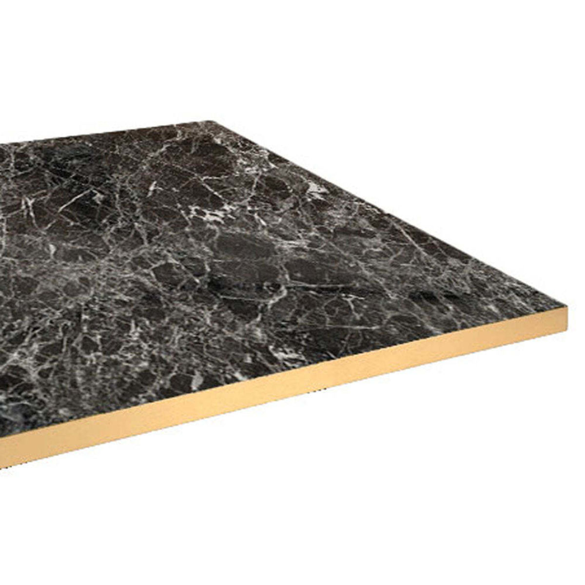 Piano tavolo quadrato, decoro in marmo scuro, bordi color ottone RestooTab; 70x70 cm (LxL); nero/marmorizzato; quadrata