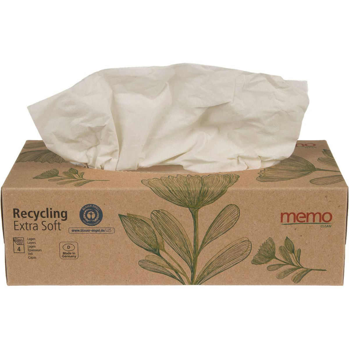 memo memo Taschentücher 'Recycling Extra Soft' in praktischer Box; 1.15x7 cm (BxH); weiß; 100 Stück / Pack