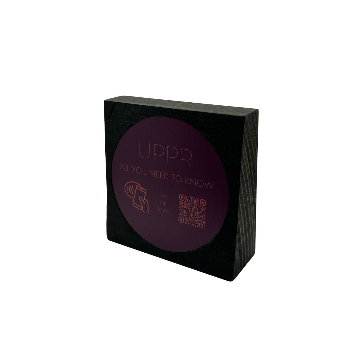 PRODUCTMATE Tischaufsteller stehend mit QR-Code Aufkleber matt und NFC-Chip 11x11 cm (BxH); buche/schwarz; 25 Stück / Pack
