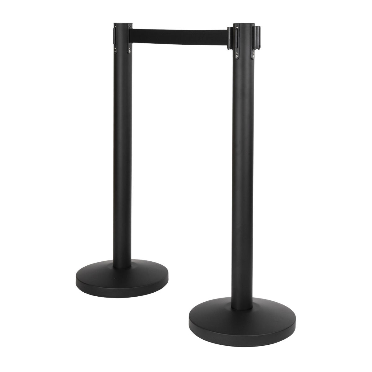 Securit Set di 2 Colonnine Retrattili per Accoglienza - Nero - 100cm - Nastro in nylon nero 200cm - Set completo base + piedistallo; 33x17.4x93x17.4 cm (LxLxHxP); nero