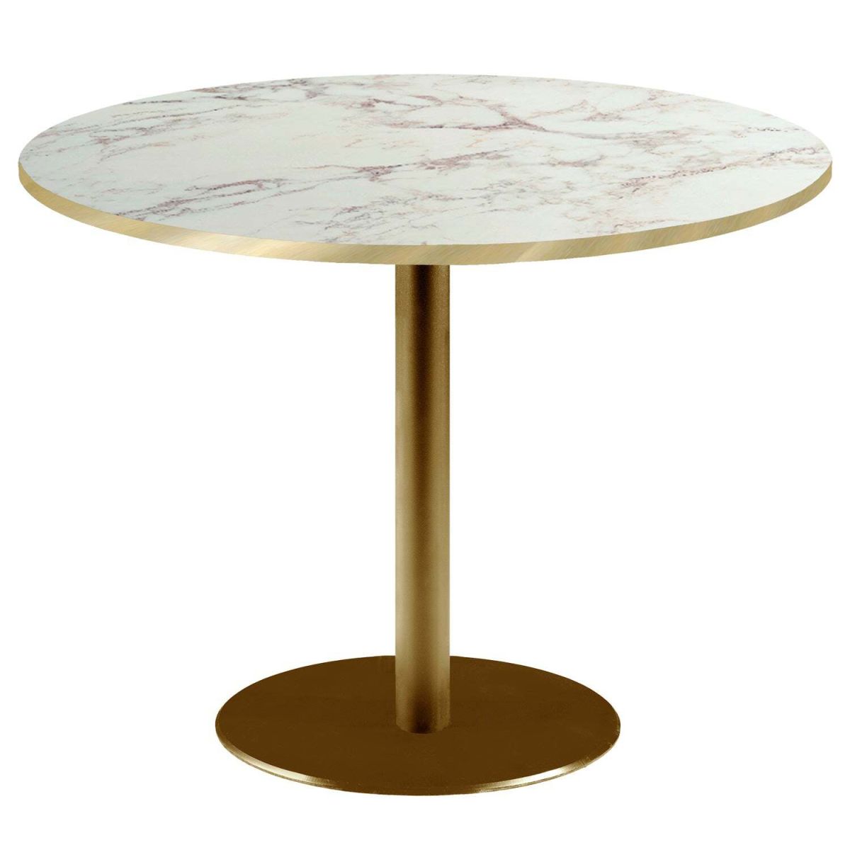Tavolo Roma XL rotondo base dorato - laminato pietra & canti ottone RestooTab; 75x120 cm (HxØ); bianco lana/marrone/ottone; rotonda
