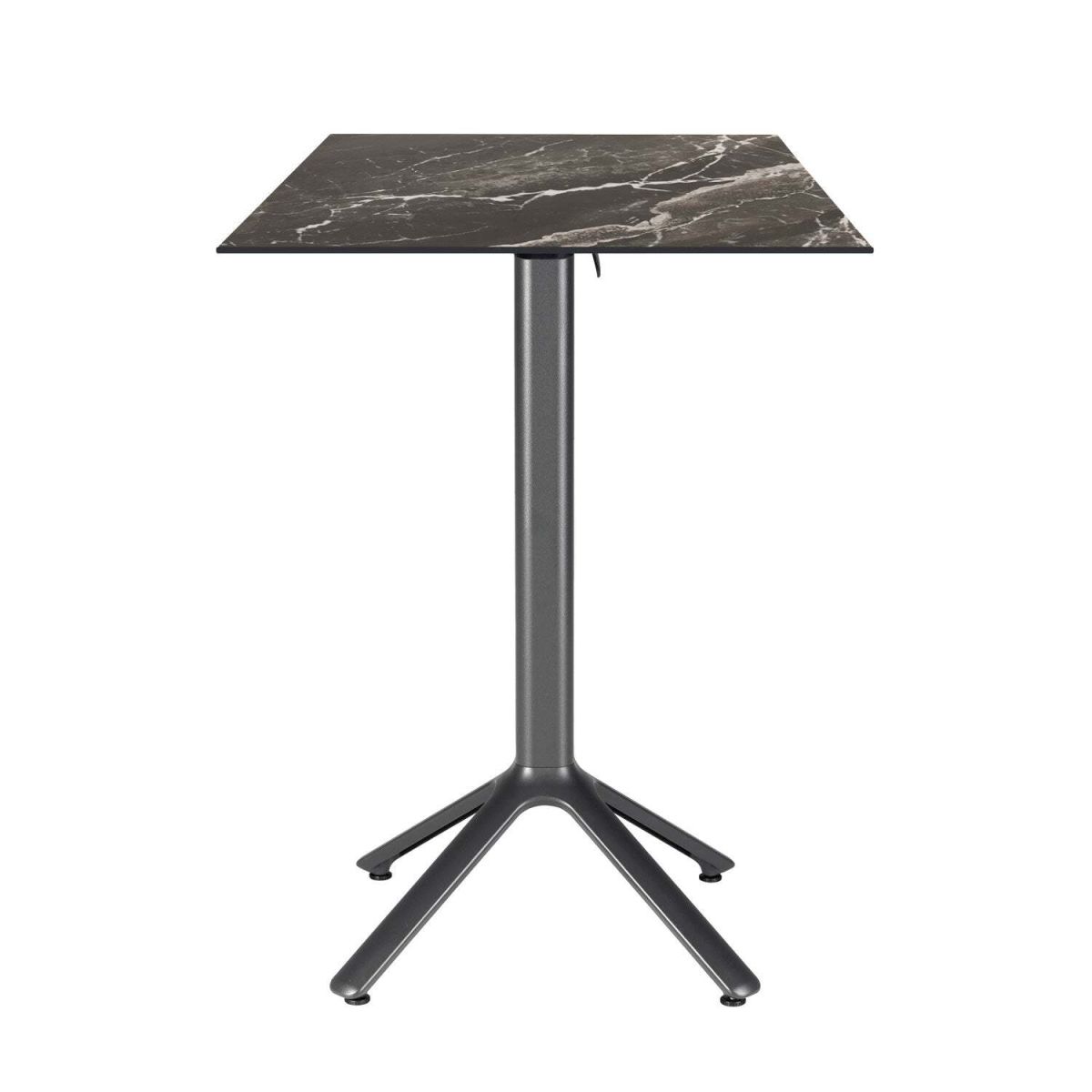 Tavolo alto pieghevole Nemo da esterno 60x60 RestooTab; 60x60x110 cm (LxLxH); Piano tavolo nero/marrone/marmorizzato, struttura grigio scuro; quadrata