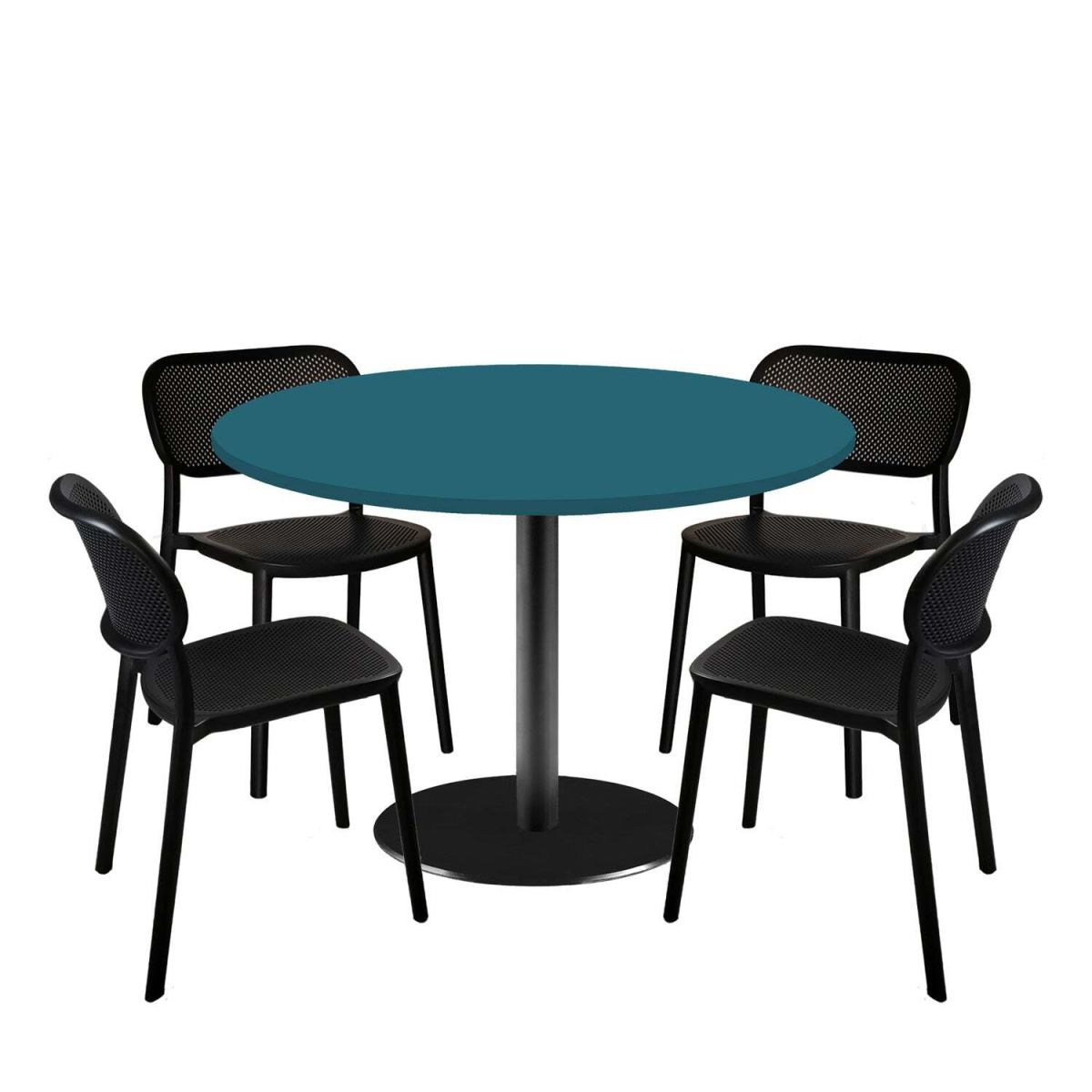 RestooTab Esstisch-Set Rome XL mit 4 Stühlen - Dekor Uni 120x120x75x120 cm (LxBxHxØ); blau; Gestell schwarz; rund