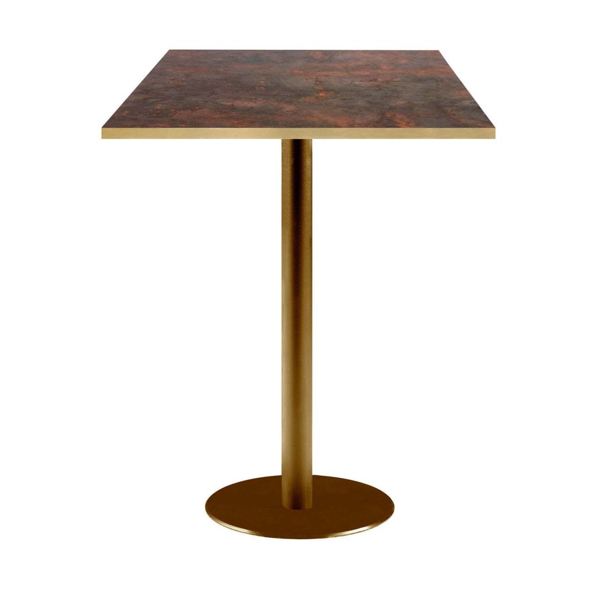RestooTab Stehtisch Rome quadratisch Gestell goldmetallic - Kanten messing 60x60x113 cm (LxBxH); Platte metall verrostet, Gestell messing; quadratisch