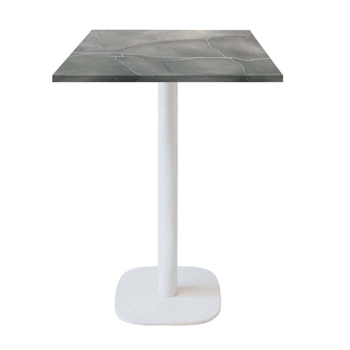 RestooTab Stehtisch Round quadratisch Gestell weiß - Dekor Stein 60x60x113 cm (LxBxH); Platte grau/blau/marmoriert, Gestell weiß; quadratisch