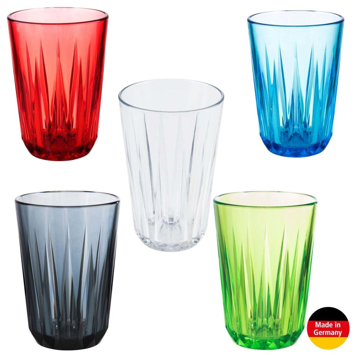 Buddy’s Bar Trinkbecher, 5er-Set, Tritan; 9.5 cm (H); rot/transparent/blau/grün/grau; 5 Stück / Pack