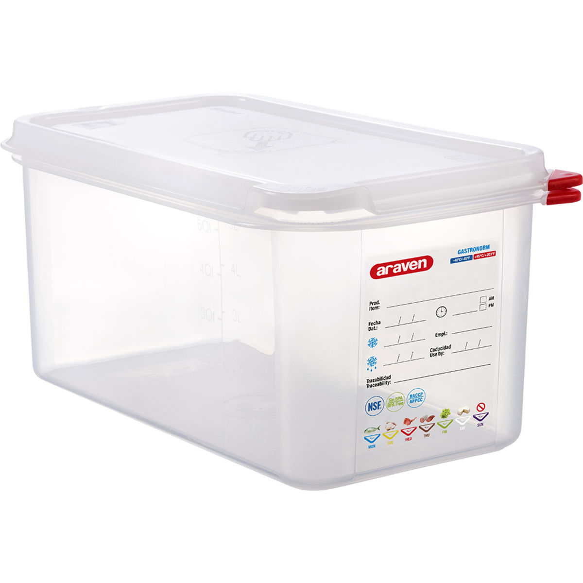 Araven Gastronormbehälter mit Deckel, Polypropylen, GN 1/3 GN 1/3, 6 l, 32.5x17.6x15 cm (LxBxT); transparent
