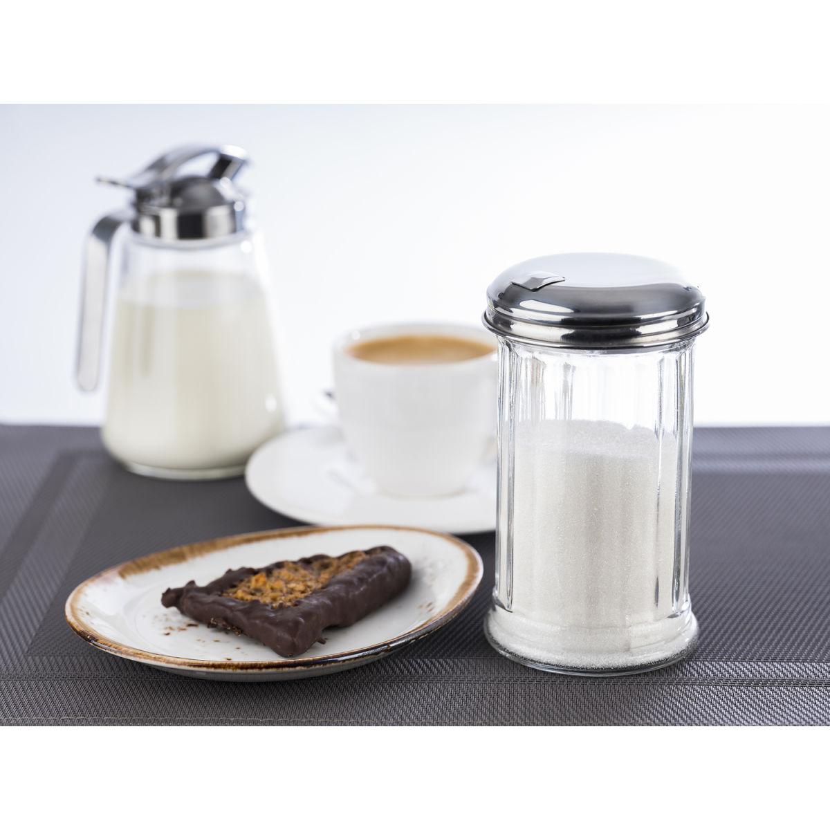 APS Sockerströare med doseringsklaff; 32 cl, 7.5x13.5 cm (ØxH); Silverfärg/Transparent; Rund