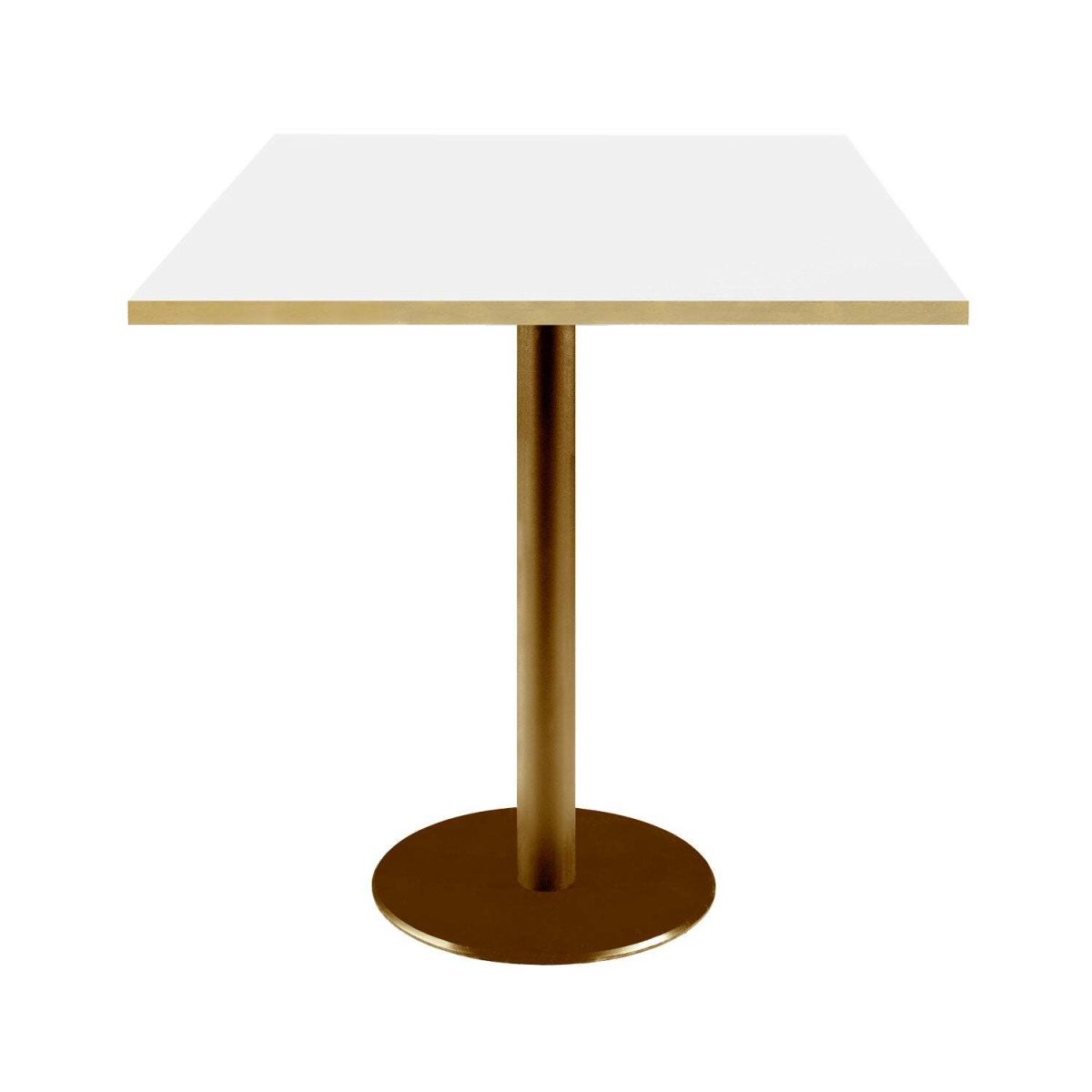 RestooTab Tisch Rome quadratisch Gestell goldmetallic - Kanten messingfarben 70x70x75 cm (LxBxH); Platte weiß/messing, Gestell messing; quadratisch
