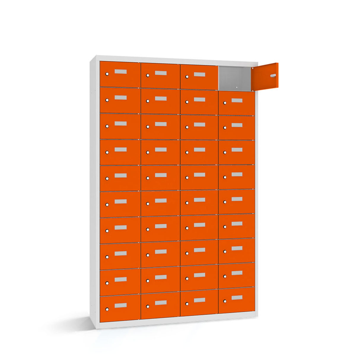 rotstahl Wertfachschrank 40 Fächer mit lichtgrauem Korpus 115x50x180 cm (BxTxH); orange