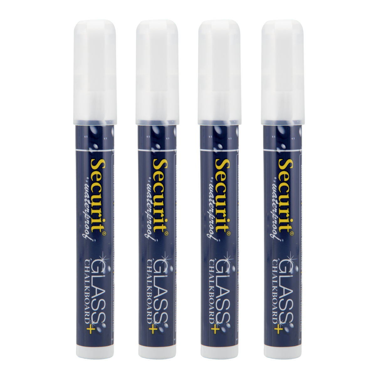 Set di 4 pennarelli a gesso liquido Waterproof Punta a scalpello 2-6mm Securit; 2 cm (L), lunghezza carattere 20 mm; bianco