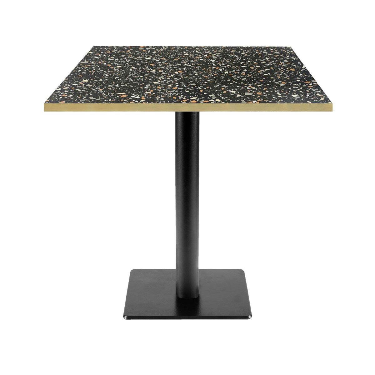 Tavolo Milano-T quadrato - laminato pietra RestooTab; 70x70x75 cm (LxLxH); nero/terazzo/ottone; quadrata