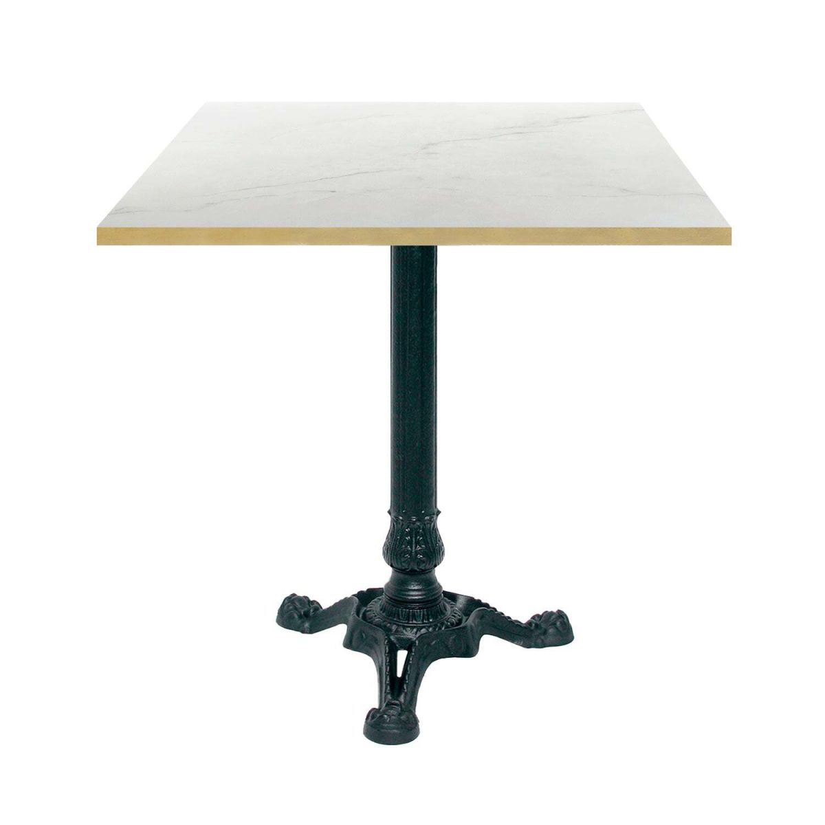 RestooTab Tisch Bistrot quadratisch- Kanten messingfarben 70x70x75 cm (LxBxH); weiß/beige/messing; Gestell schwarz; quadratisch