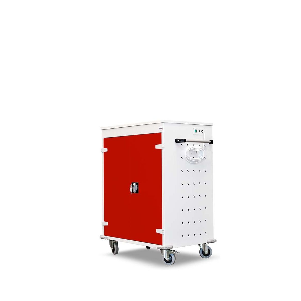 rotstahl Laptopwagen 16 Fächer mit lichtgrauem Korpus 92x106 cm (BxH); rot