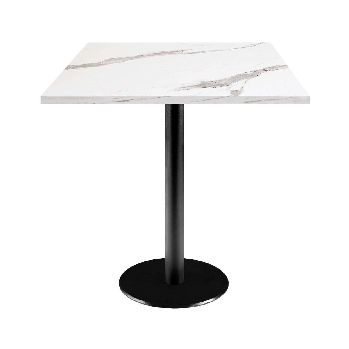 RestooTab Tisch Rome quadratisch - Dekor Stein 70x70x75 cm (LxBxH); Platte weiß/grau/marmoriert, Gestell schwarz; quadratisch
