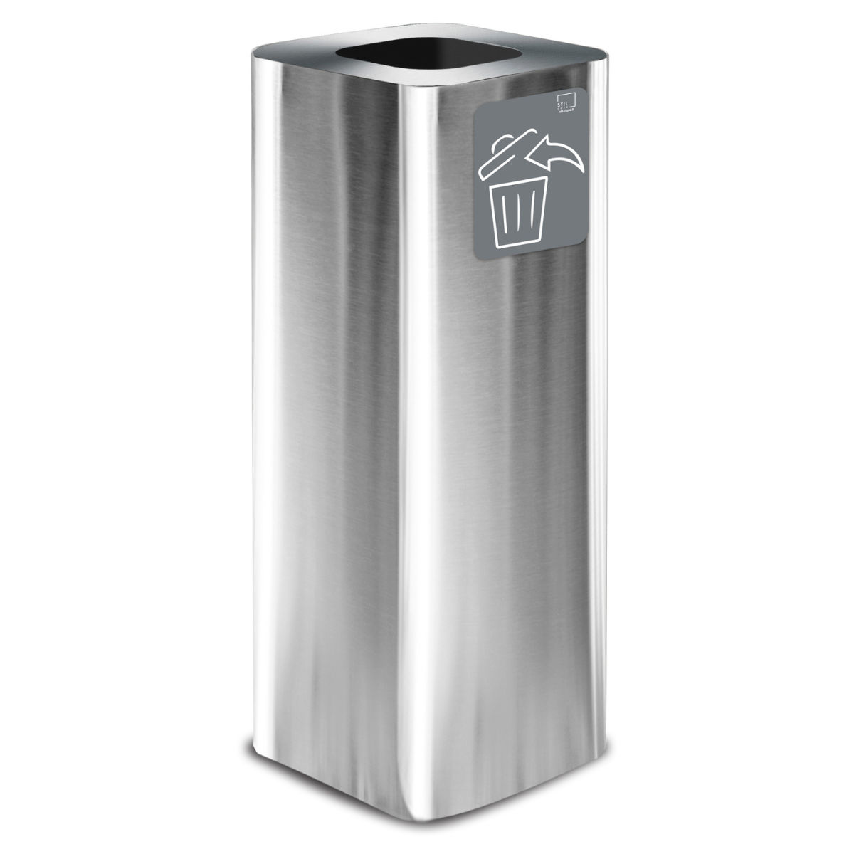 STIL CASA Stil Casa PURE Abfallsammelbehälter, Edelstahl, 38x38xh. 80 cm, mit Magnetpiktogramm, 100 Liter, satiniert. 60 l, 31.2x31.2x82.5 cm (LxBxH); silber; rechteckig