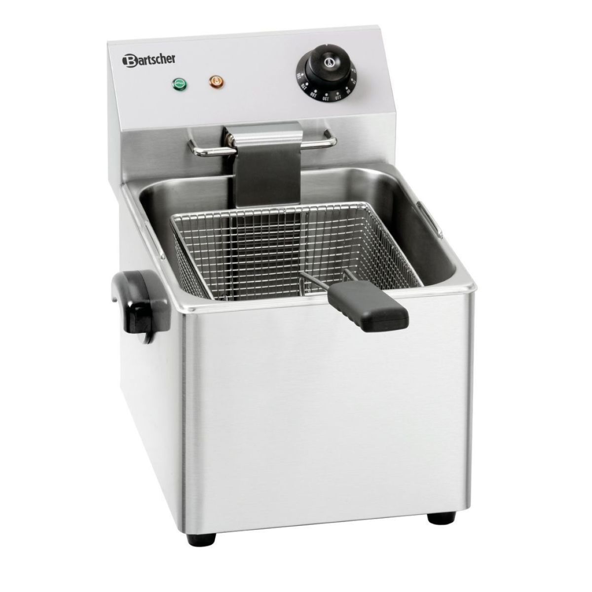 Bartscher Fritteuse SNACK III Elektro-Tischgerät aus Edelstahl, 8 l Beckenvolumen, 5,5 l Korb, für Gastronomie, manuelle Temperaturregelung, silbergrau