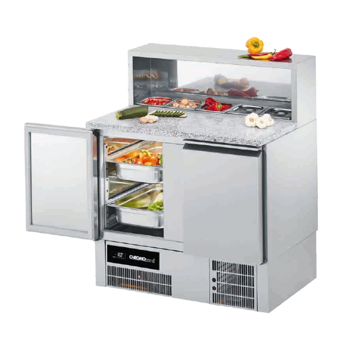 CHROMOnorm Belegstation / Pizzakühltisch BR 795, GN 1/1, 2 Türen 95x112x68 cm (BxHxT); grau