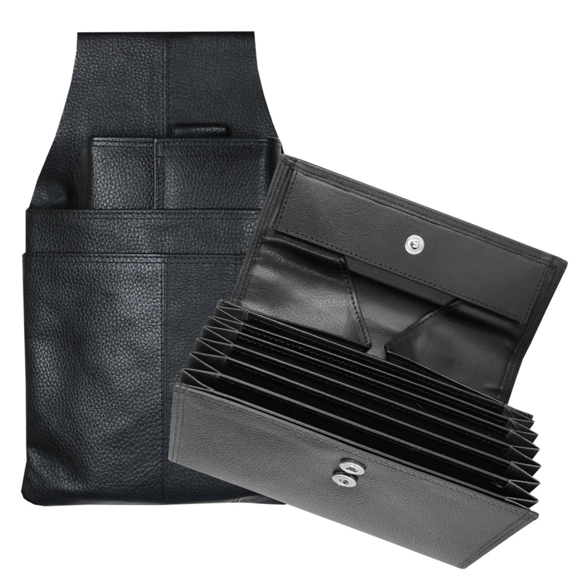 Ferducci Kellner-Set Leder mit Druckknopf 15x24.5 cm (LxB); schwarz