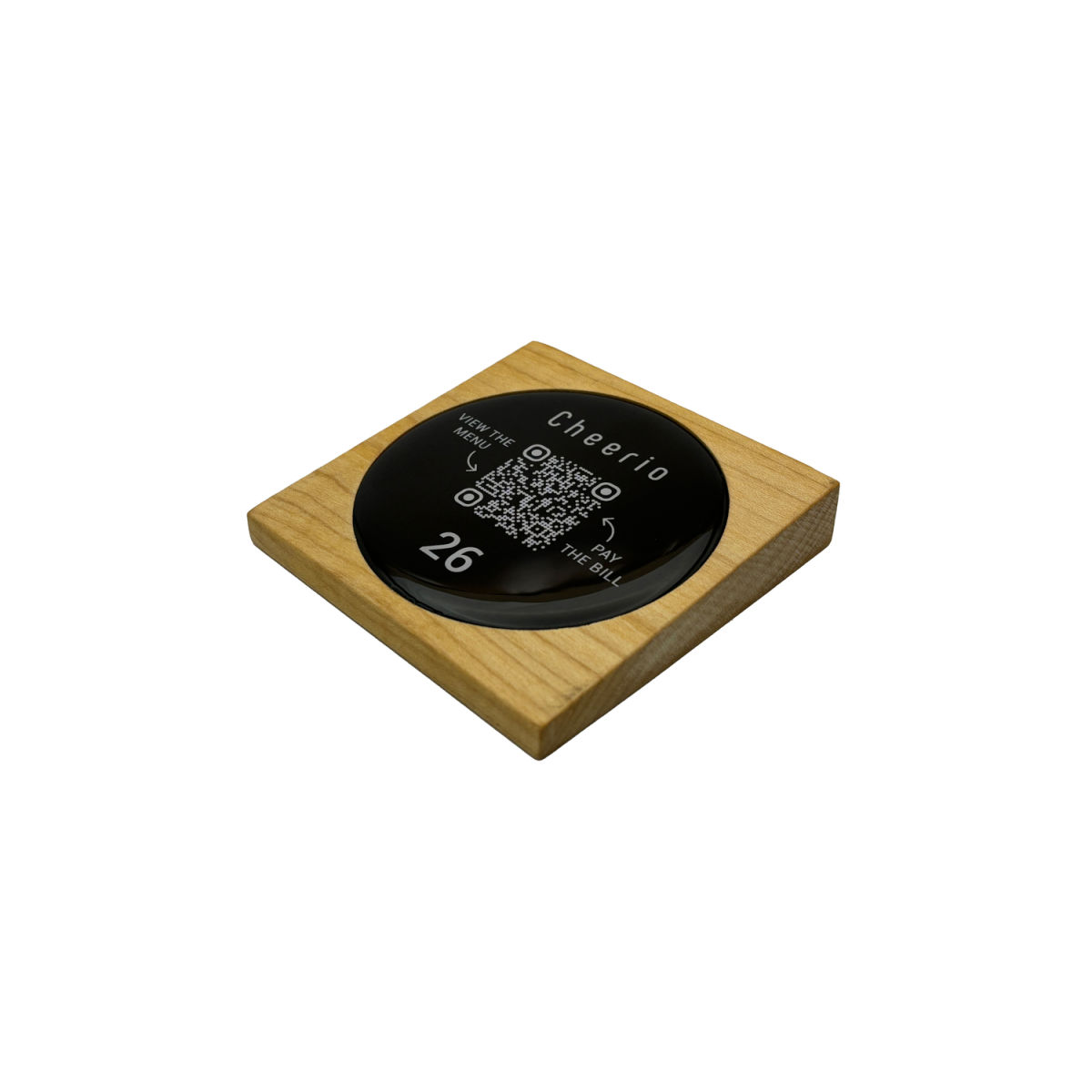PRODUCTMATE Tischaufsteller liegend schräg mit QR-Code Aufkleber glänzend 11x11 cm (BxH); ahorn/hellbraun; 25 Stück / Pack