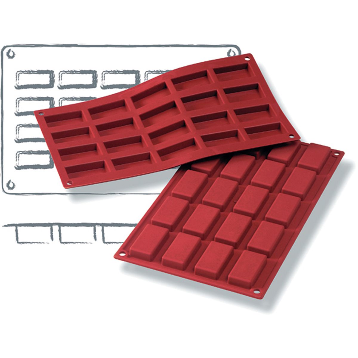 Schneider Silikonbackform Rechteck Mini 20 ml, 30x17.5x1.1 cm (LxBxH); rot