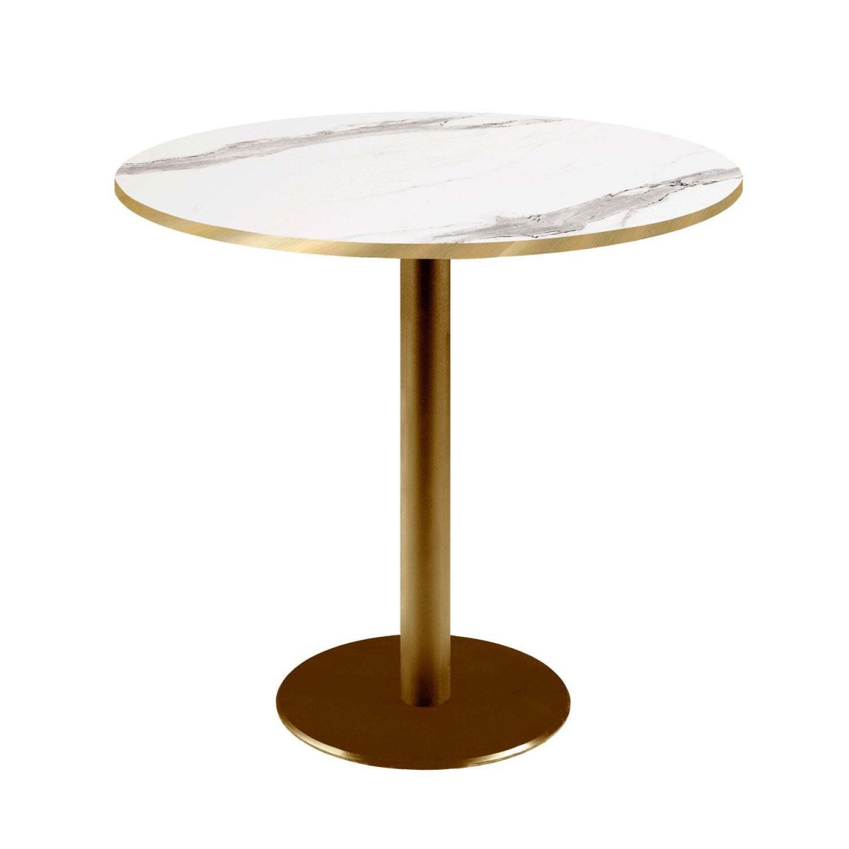 RestooTab Tisch Rome rund Gestell goldmetallic - Kanten messingfarben 75x70 cm (HxØ); Platte weiß/grau/messing, Gestell messing; rund